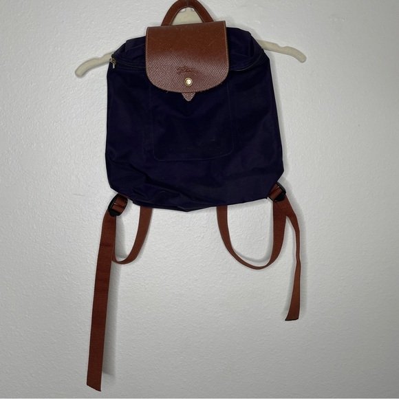 LONGCHAMP SAC A DOS DEPOSE DARK PURPLE 100% LEATHER SMALL BACKPACK - Picture 1 of 10